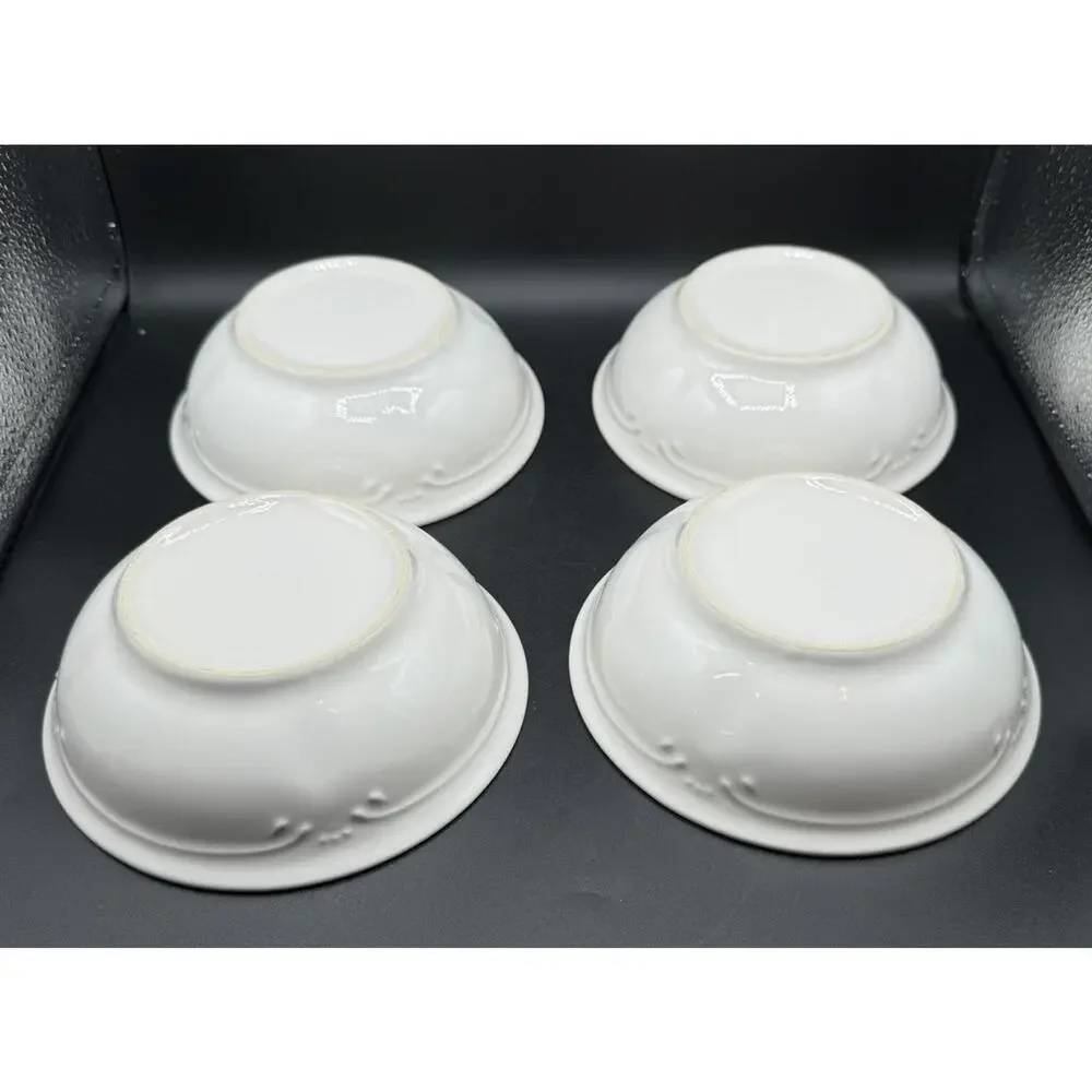 4 Pfaltzgraff FILIGREE Ceramic White 6” Cereal Soup Salad Bowls EUC -A94